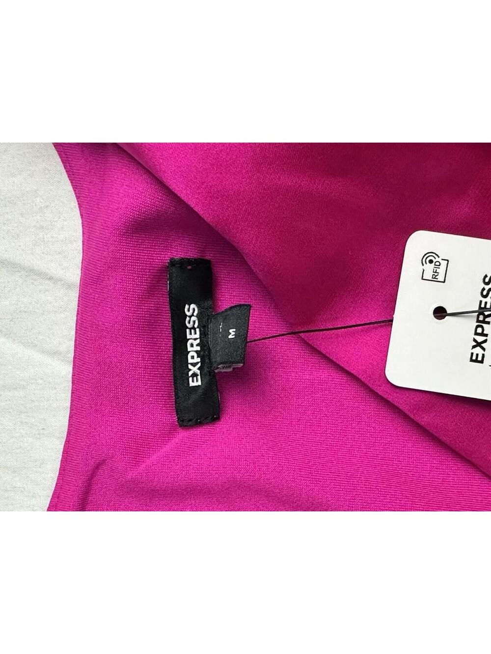 💖 Express Hot Pink Satin Wrap Midi Dress NWT Women M 11-14 💖 - Picture 5 of 10